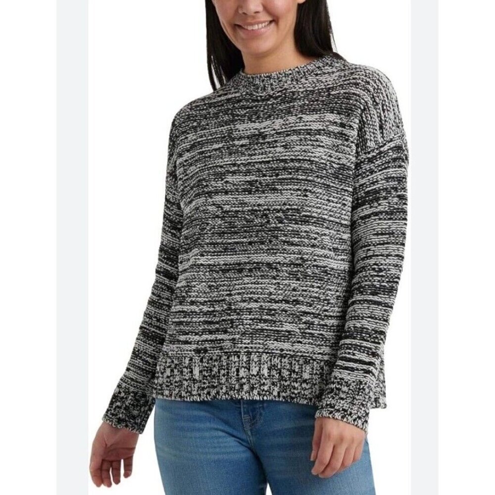 Lucky Brand Black and White Marbled Acrylic Knit Sweater Womens Size Medium